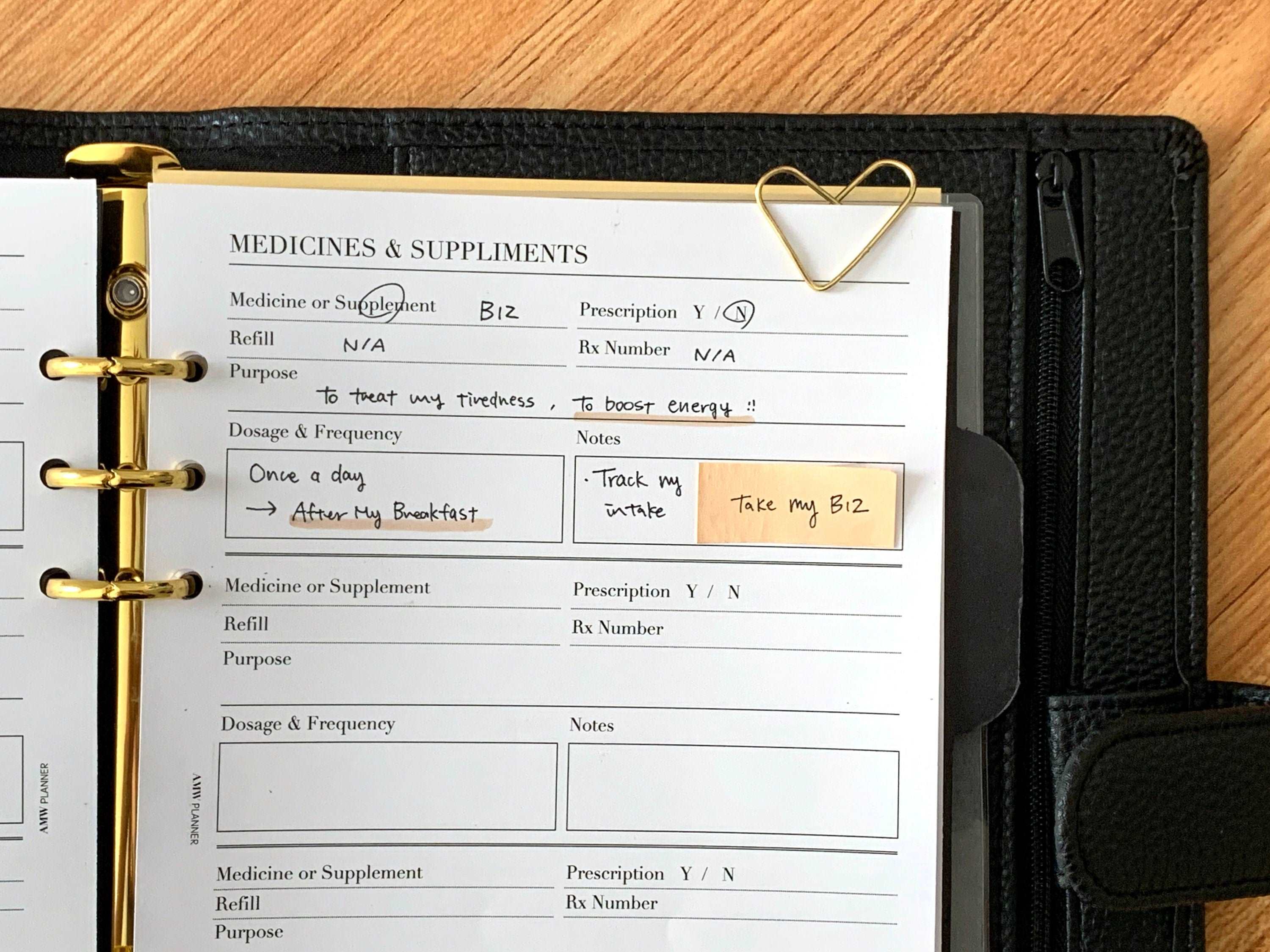 Medicines & Supplements Planner Inserts