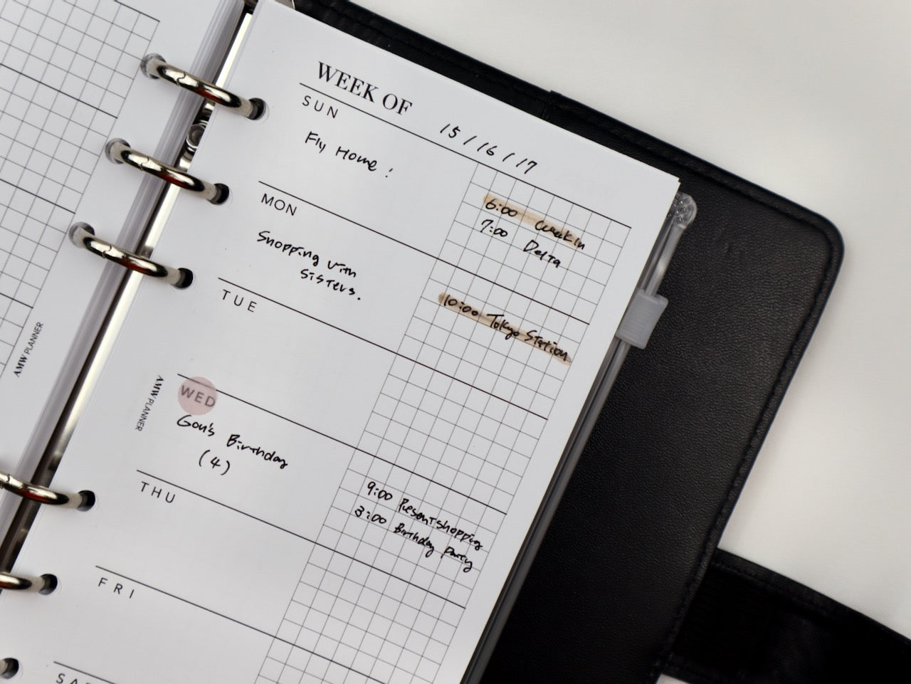 Weekly on one page Horizontal Style