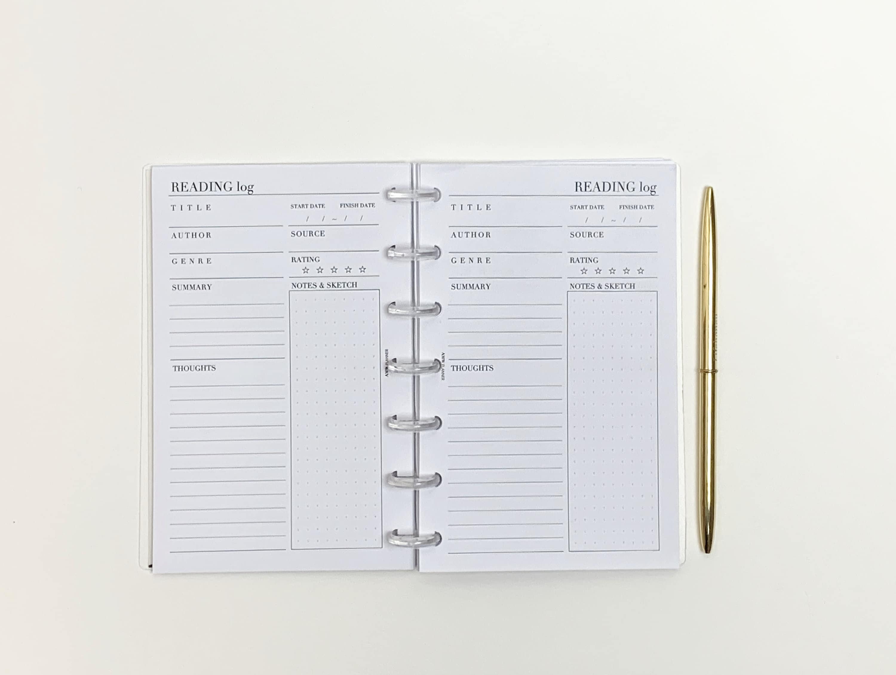 Reading Log, Book Journal inserts