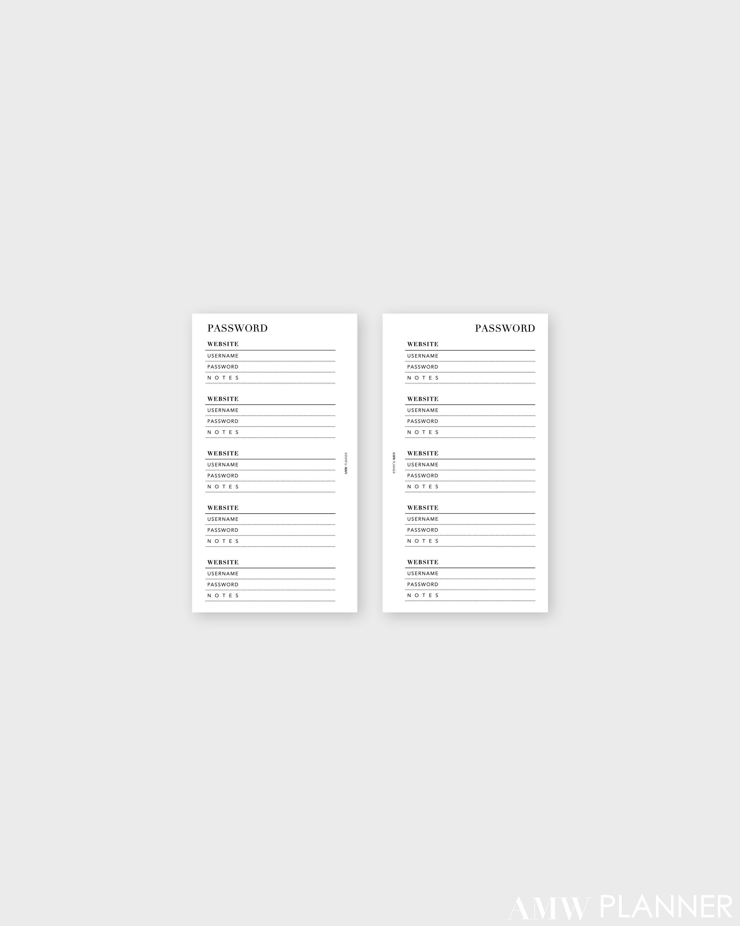Password Keeper Planner Inserts