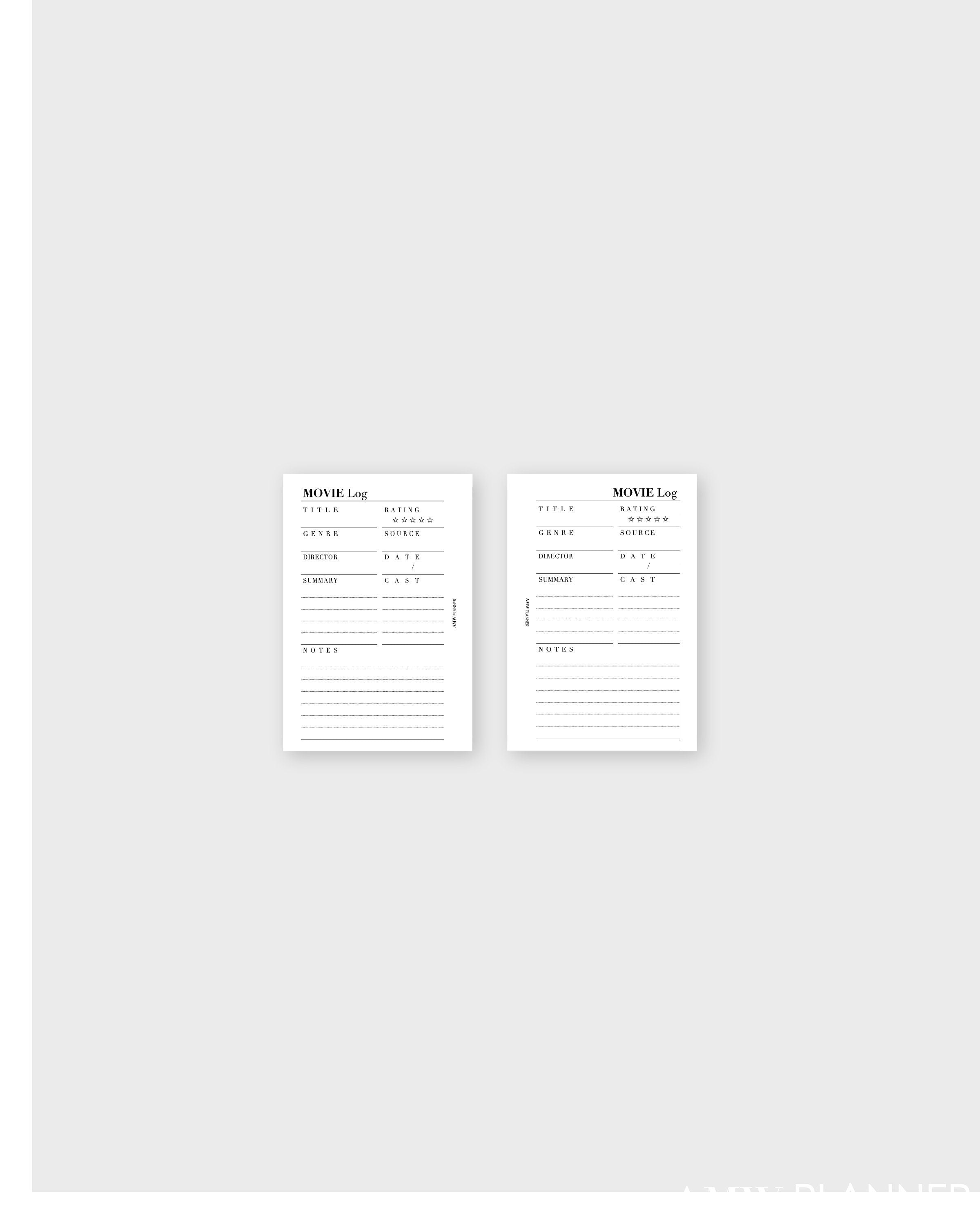 Movie Log / Film Journal | Planner Inserts