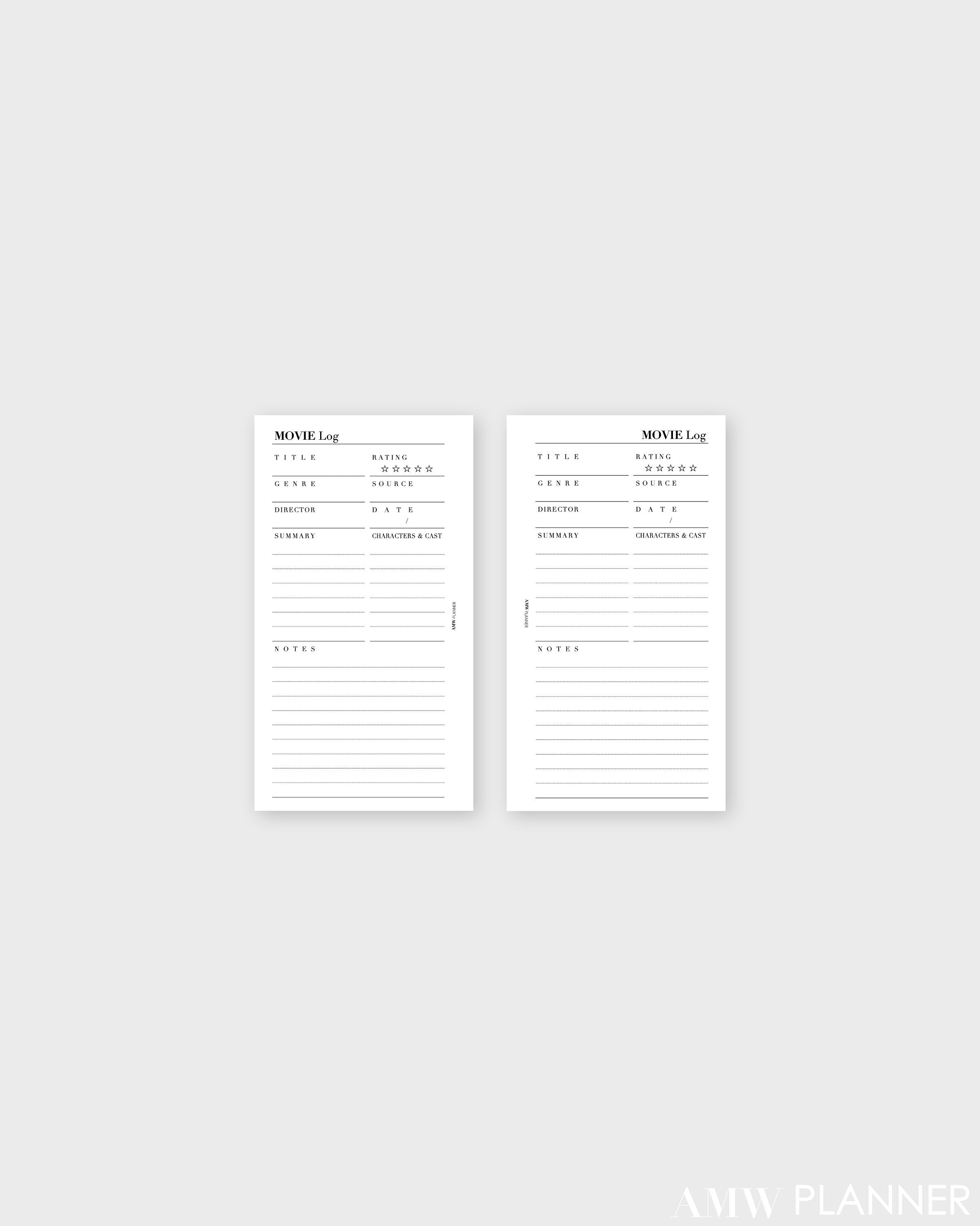 Movie Log / Film Journal | Planner Inserts